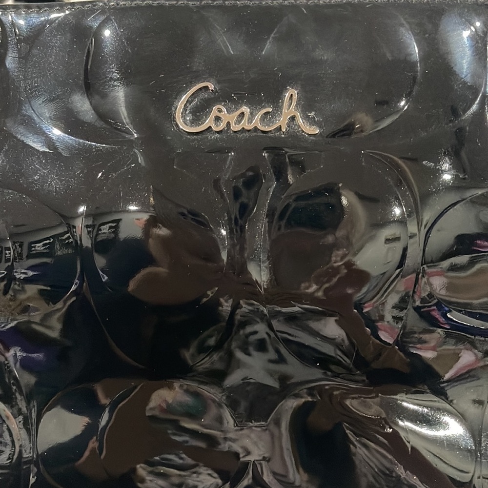 COACH Black patent, leather large purse, . Embossed,l coach purse is 17 “ 10 b - Picture 10 of 12
